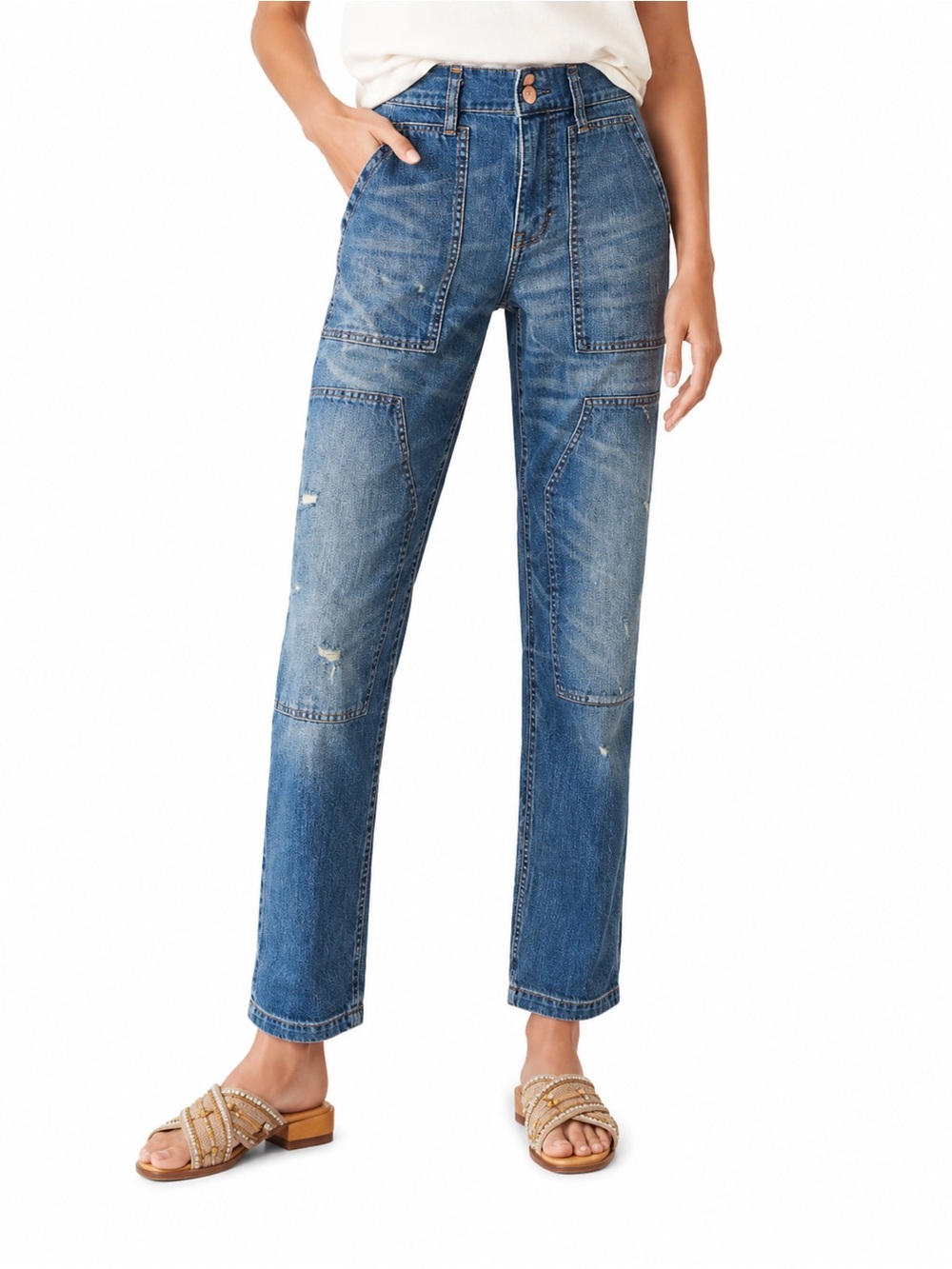 Pilcro Wanderer 0681 Utility Distressed Double Knee Denim 28 jeans anthro